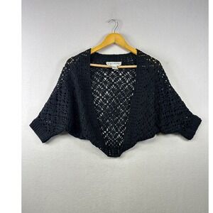 no‎ appt necessary black crochet floral shrug kimono bolero S/M